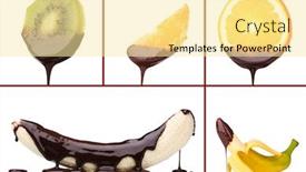  Presentation with chocolate dessert - Presentation theme with tasty dessert collage - fruits with chocolate isolated on white background and a blonde colored foreground