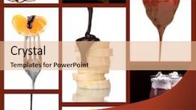  Presentation with chocolate dessert - Amazing slides having tasty dessert collage with fruits and chocolate backdrop and a coral colored foreground