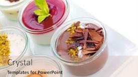  Presentation with chocolate dessert - Beautiful slides featuring tasty dessert glass cup backdrop and a coral colored foreground