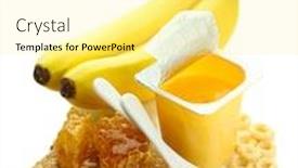  Presentation with dessert - Presentation theme with tasty dessert in open plastic cup and honey combs banana isolated on white background and a blonde colored foreground