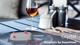  Presentation with dessert - PPT theme enhanced with tasty-dessert-in-the-restaurant background and a ocean colored foreground