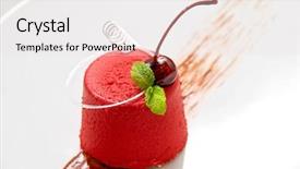  Presentation with chocolate dessert - Slides with tasty dessert of whipped cream chocolate cherry caramel and mint background and a sky blue colored foreground