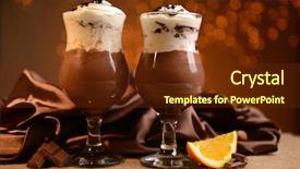  Presentation with chocolate dessert - Slide deck enhanced with tasty dessert with chocolate cream and orange sauce on table on lights background background and a tawny brown colored foreground