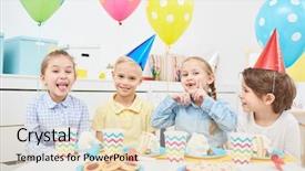  Presentation with kids birthday - Colorful presentation theme enhanced with tasty desserts in kindergarten backdrop and a lemonade colored foreground