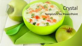  Presentation with food - Slide set featuring tasty dieting food and apples background and a  colored foreground