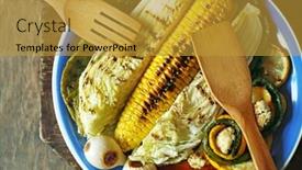  Presentation with grilled - Audience pleasing slides consisting of tasty-dish-of-grilled-vegetables backdrop and a gold colored foreground