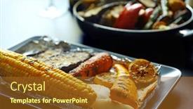  Presentation with grilled - PPT theme featuring tasty-dishes-of-grilled-vegetables background and a tawny brown colored foreground