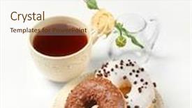  Presentation with donuts - Presentation featuring tasty donuts and cup of tea on white background background and a cream colored foreground