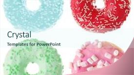  Presentation with donuts - Slides with tasty donuts on white background background and a cool aqua colored foreground