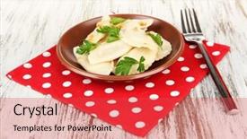  Presentation with onion - Colorful slide set enhanced with tasty-dumplings-with-fried-onion backdrop and a red colored foreground