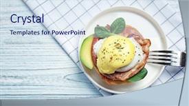  Presentation with egg - Colorful PPT theme enhanced with tasty egg benedict on plate backdrop and a sky blue colored foreground