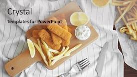  Presentation with cutting board - Amazing theme having tasty fish nuggets with lemon backdrop and a light gray colored foreground