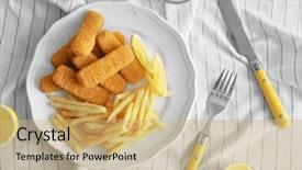  Presentation with nuggets - Beautiful slides featuring tasty fish nuggets with lemon backdrop and a coral colored foreground