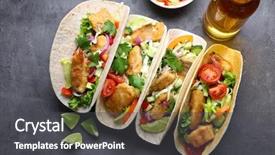  Presentation with fish tacos - PPT theme consisting of tasty fish tacos on table background and a dark gray colored foreground
