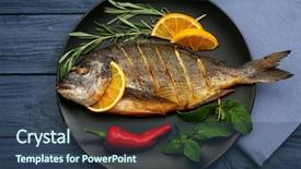  Presentation with lemon - Theme consisting of tasty fish with vegetables background and a ocean colored foreground