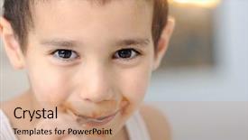  Presentation with child eat - PPT layouts consisting of tasty food messy child eating background and a coral colored foreground