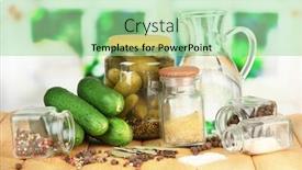  Presentation with cucumbers - Slides with tasty fresh and canned cucumbers on wooden table on bright background background and a seafoam green colored foreground