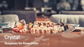  Presentation with caviar - Colorful theme enhanced with tasty fresh japanese sushi backdrop and a coral colored foreground