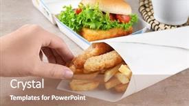  Presentation with eating - Amazing theme having tasty fried fish and chip backdrop and a coral colored foreground