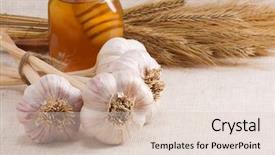  Presentation with garlic - Beautiful PPT theme featuring tasty garlic and honey backdrop and a lemonade colored foreground