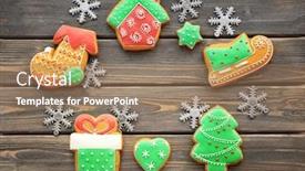  Presentation with gingerbread - PPT layouts consisting of tasty gingerbread cookies on wooden background background and a coral colored foreground