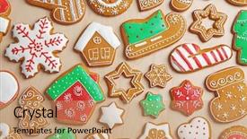  Presentation with cookies and candy - Cool new PPT layouts with tasty gingerbread cookies on wooden backdrop and a coral colored foreground