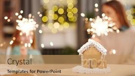  Presentation with gingerbread house - Presentation theme enhanced with tasty-gingerbread-house-decorated background and a coral colored foreground