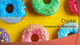  Presentation with donuts - PPT theme consisting of tasty glazed donuts on color background and a gold colored foreground