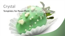  Presentation with sprinkles - Colorful presentation design enhanced with tasty glazed strawberry with sprinkles on white background backdrop and a white colored foreground