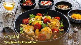  Presentation with breast - Presentation theme having tasty-greek-salad-fried-chicken background and a tawny brown colored foreground