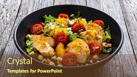  Presentation with breast - Slide set having tasty-greek-salad-fried-chicken background and a tawny brown colored foreground