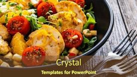  Presentation with breast - Presentation theme featuring tasty-greek-salad-fried-chicken background and a tawny brown colored foreground