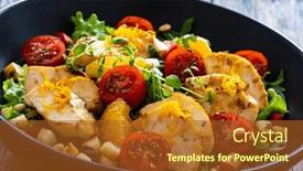  Presentation with breast - Presentation design enhanced with tasty-greek-salad-fried-chicken background and a tawny brown colored foreground