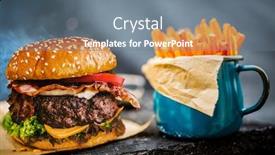  Presentation with burger fries - Colorful PPT layouts enhanced with tasty-grilled-beef-burger backdrop and a gray colored foreground