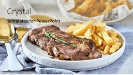  Presentation with french fries - Presentation theme having tasty-grilled-beef-steak background and a yellow colored foreground