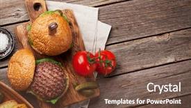  Presentation with copy space - Theme featuring tasty grilled home made burgers background and a tawny brown colored foreground