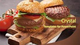  Presentation with burgers - Cool new PPT theme with tasty grilled home made burgers backdrop and a tawny brown colored foreground