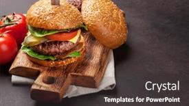  Presentation with burgers - Amazing presentation theme having tasty grilled home made burgers backdrop and a dark gray colored foreground