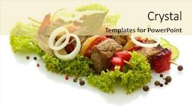  Presentation with grilled - Amazing PPT theme having tasty grilled meat and vegetables backdrop and a  colored foreground