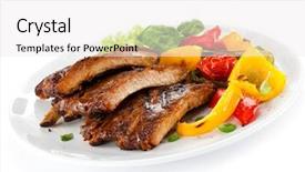  Presentation with ribs - Presentation theme featuring tasty grilled ribs with vegetables background and a white colored foreground