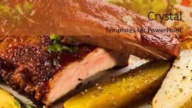  Presentation with ribs - Slide deck featuring tasty grilled ribs with vegetables background and a red colored foreground