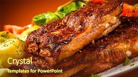  Presentation with ribs - Colorful presentation theme enhanced with tasty grilled ribs with vegetables backdrop and a tawny brown colored foreground