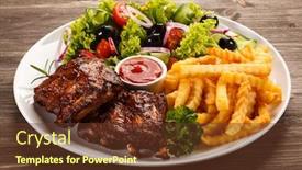  Presentation with ribs - Presentation theme with tasty grilled ribs with vegetables background and a tawny brown colored foreground