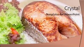  Presentation with salmon grilled fish salmon grilled - Presentation design having tasty grilled salmon on white plate with green lettuce salad baked fish steak organic food luxury restaurant dish background and a coral colored foreground