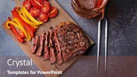  Presentation with grilled - Amazing slide deck having tasty grilled steak with beer on cutting board backdrop and a tawny brown colored foreground