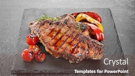  Presentation with slate - Cool new presentation design with tasty grilled steaks with vegetables on slate plate backdrop and a tawny brown colored foreground