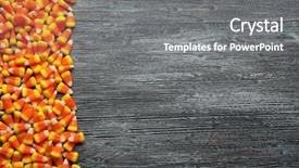  Presentation with halloween candy assorti - Presentation theme enhanced with tasty halloween candies on wooden background and a gray colored foreground