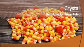  Presentation with halloween - PPT theme consisting of tasty halloween candies on wooden background and a  colored foreground