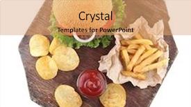  Presentation with ketchup - Cool new PPT layouts with tasty hamburger with french fries chips and ketchup isolated on white backdrop and a yellow colored foreground