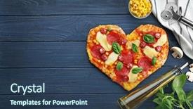  Presentation with shape heart - Slides featuring tasty heart-shaped pizza background and a ocean colored foreground